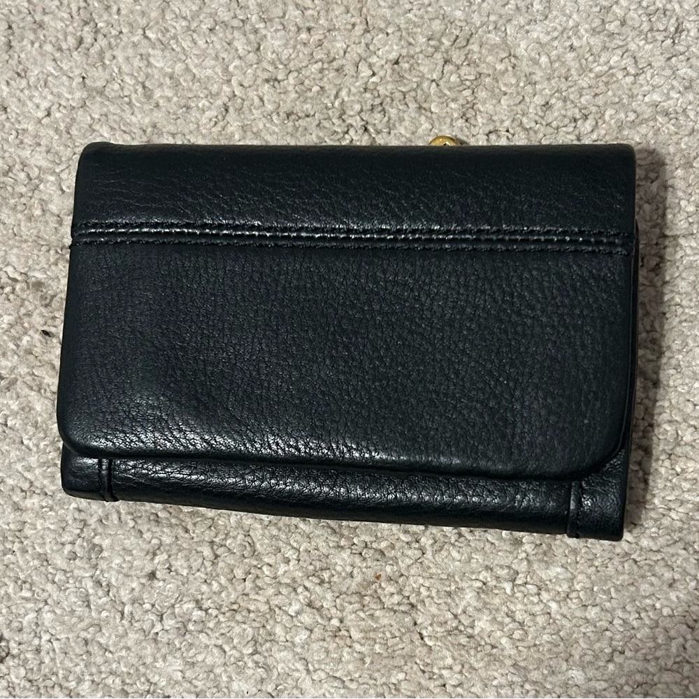 HOBO Black Leather Card Holder. Holds, money, coins, and cards.